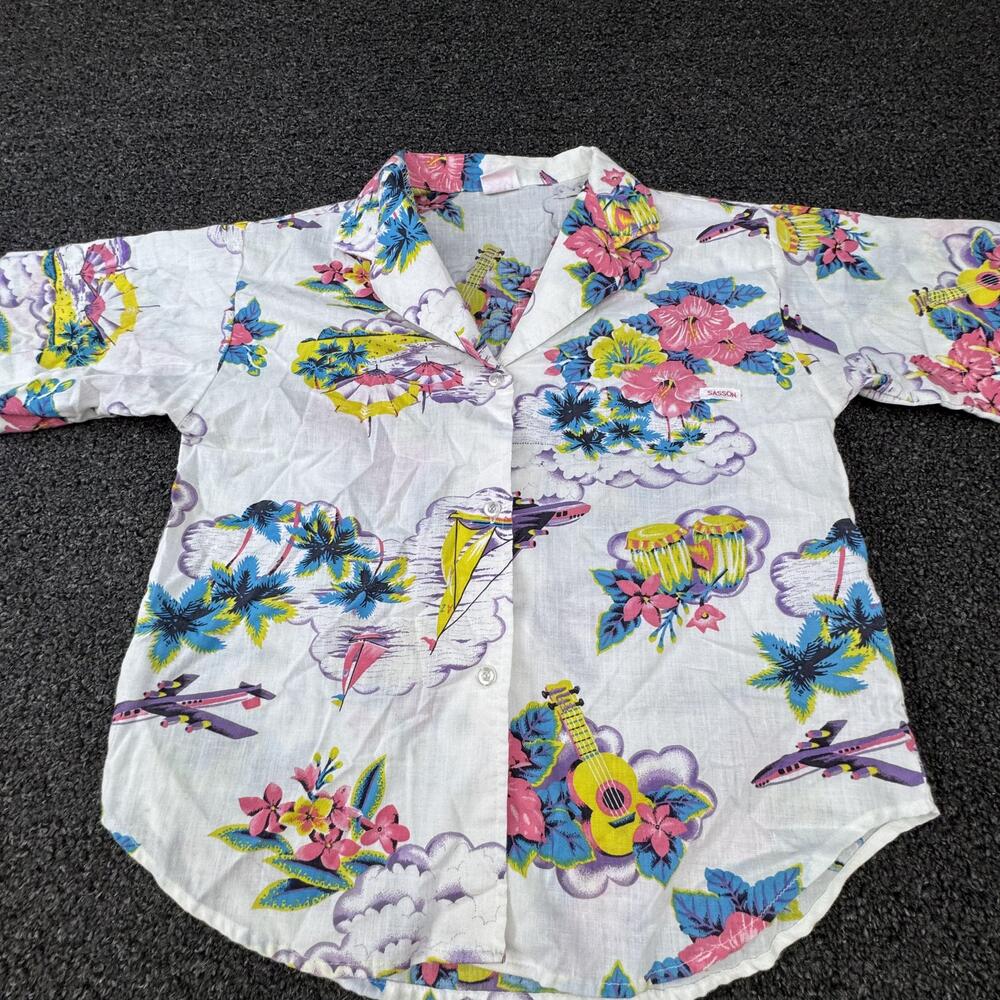 Sam Sasson Shirt Mens M White Floral Short Sleeve Button Up Hawaiian Lightweight